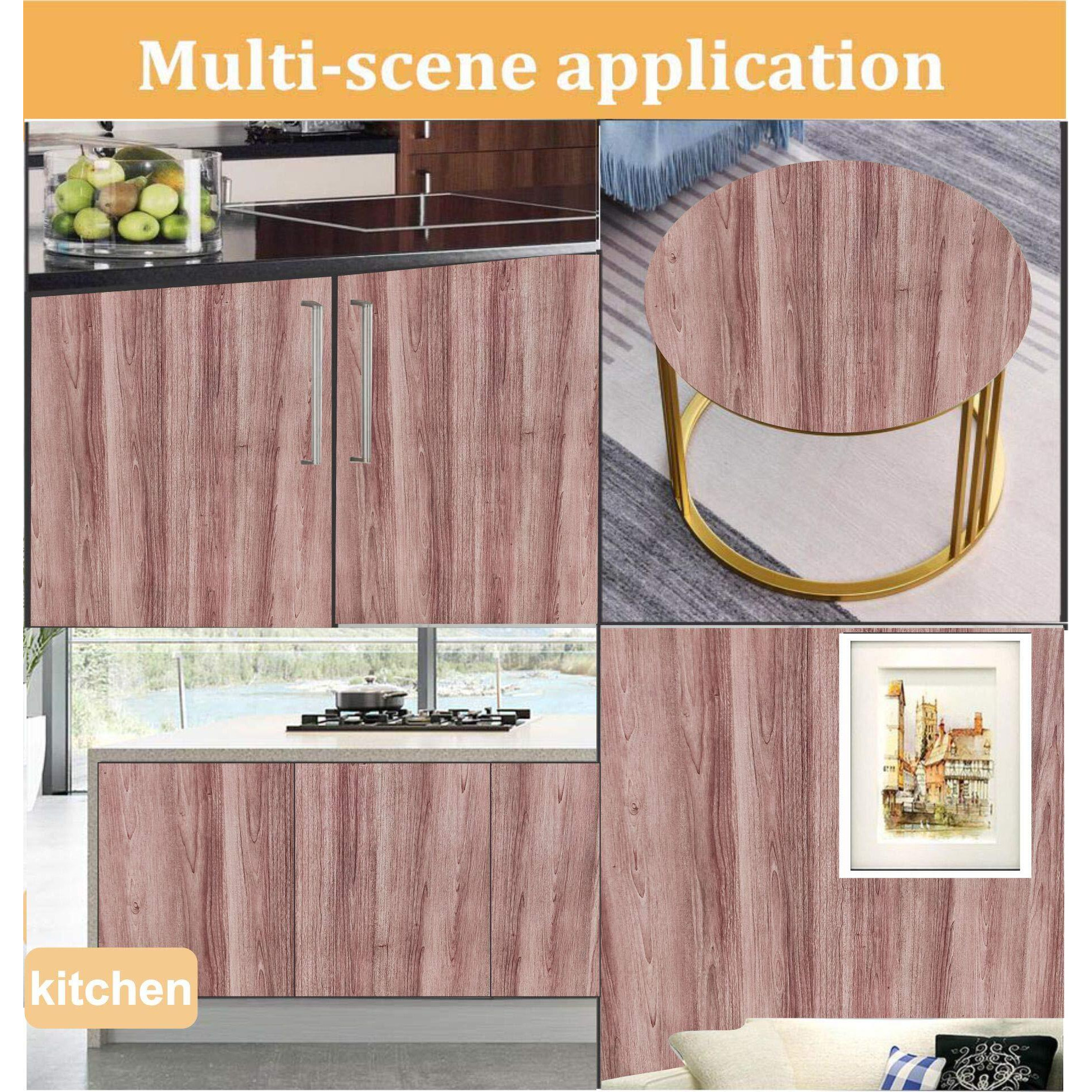 Elton Light Purple Brown Teak Wood Grain Textured Self Adhesive Almirah Skin - 36X72 Inch