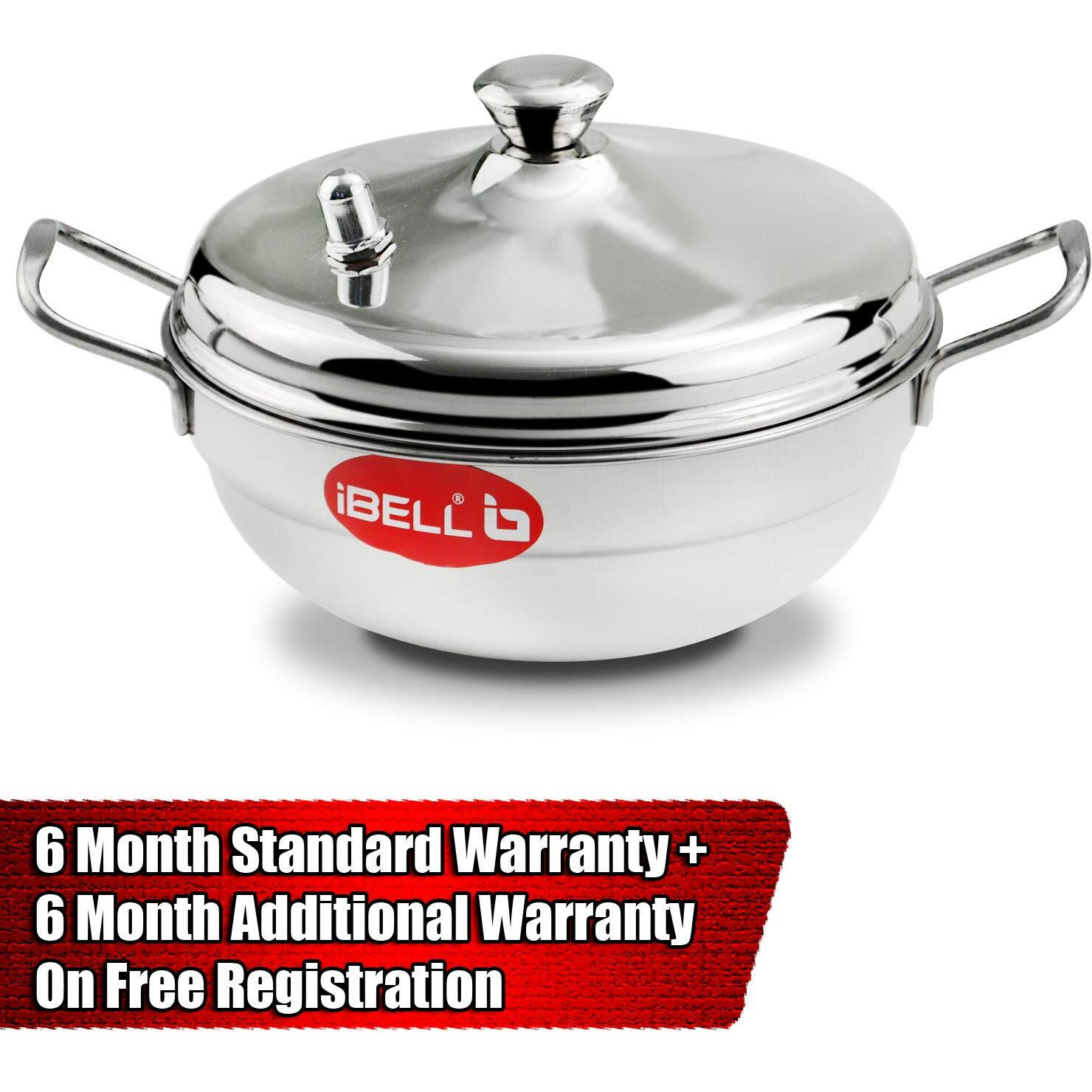 Ibell Stainless Steel Multi Purpose Kadai With 2 Idli Plate (8 Idlis) And Steel Lid, Silver