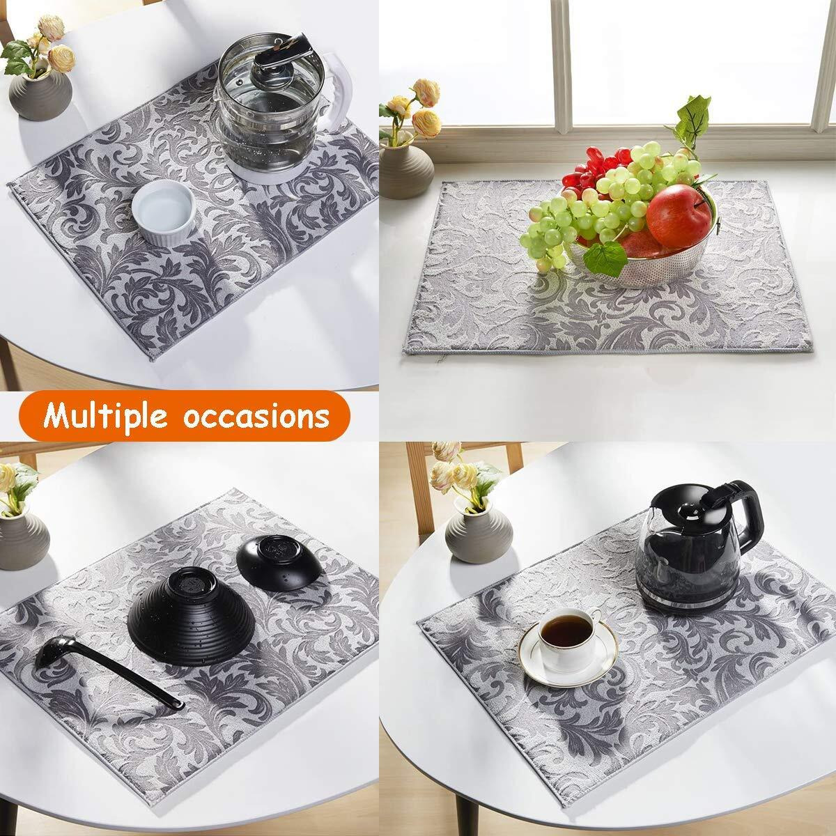 Sakoraware Kitchen Absorbent Draining Mat Extra Absorbent (38X48 Cm) Microfiber Dish Utensils Cutlery Fruits Vegetables Drying Mat Kitchen Countertop Protector, Reversible Use, 1 Pc, Assorted Color