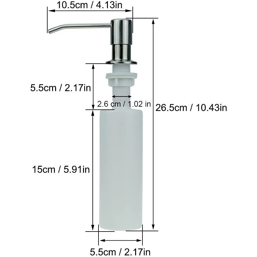 Amicicare Kitchen Sink Soap Dispenser Top Refill Built-In Countertop S.S Steel Dispenser Pump With 360 Degree Rotating Head And 300Ml Soap Bottle (Dispenser Pump With Bottle), Alloy Steel