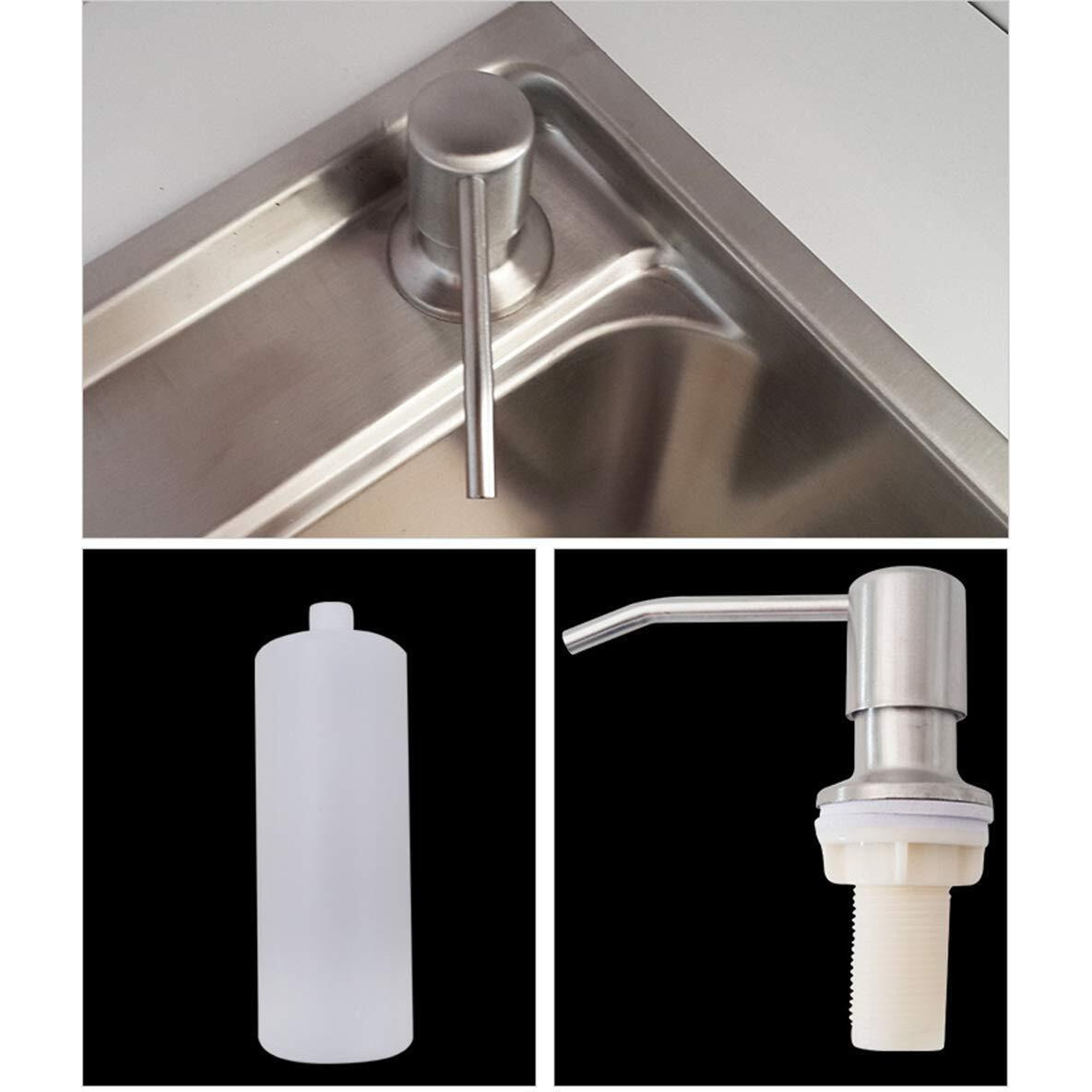 Amicicare Kitchen Sink Soap Dispenser Top Refill Built-In Countertop S.S Steel Dispenser Pump With 360 Degree Rotating Head And 300Ml Soap Bottle (Dispenser Pump With Bottle), Alloy Steel