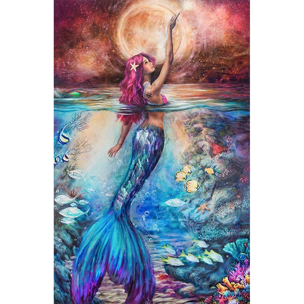 Hasthip Diy 5D Full Drill Diamond Painting, Rhinestone Pasted Cross Stitch Blue Owl Pattern For Home Wall Decoration (Mermaid)