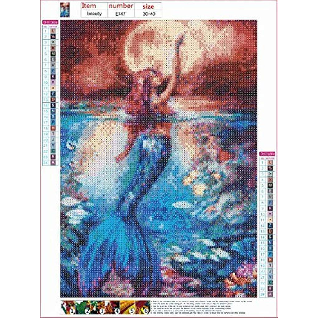 Hasthip Diy 5D Full Drill Diamond Painting, Rhinestone Pasted Cross Stitch Blue Owl Pattern For Home Wall Decoration (Mermaid)