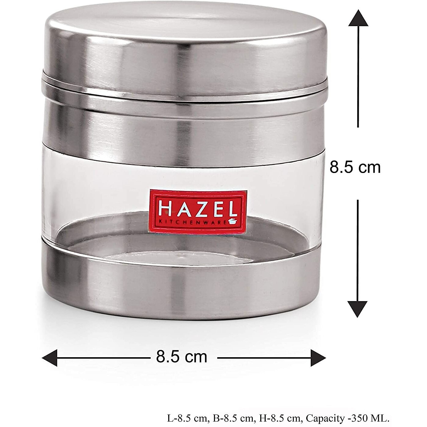 Hazel Stainless Steel Transparent See Through Container, Silver, 1 Pc, 350 Ml
