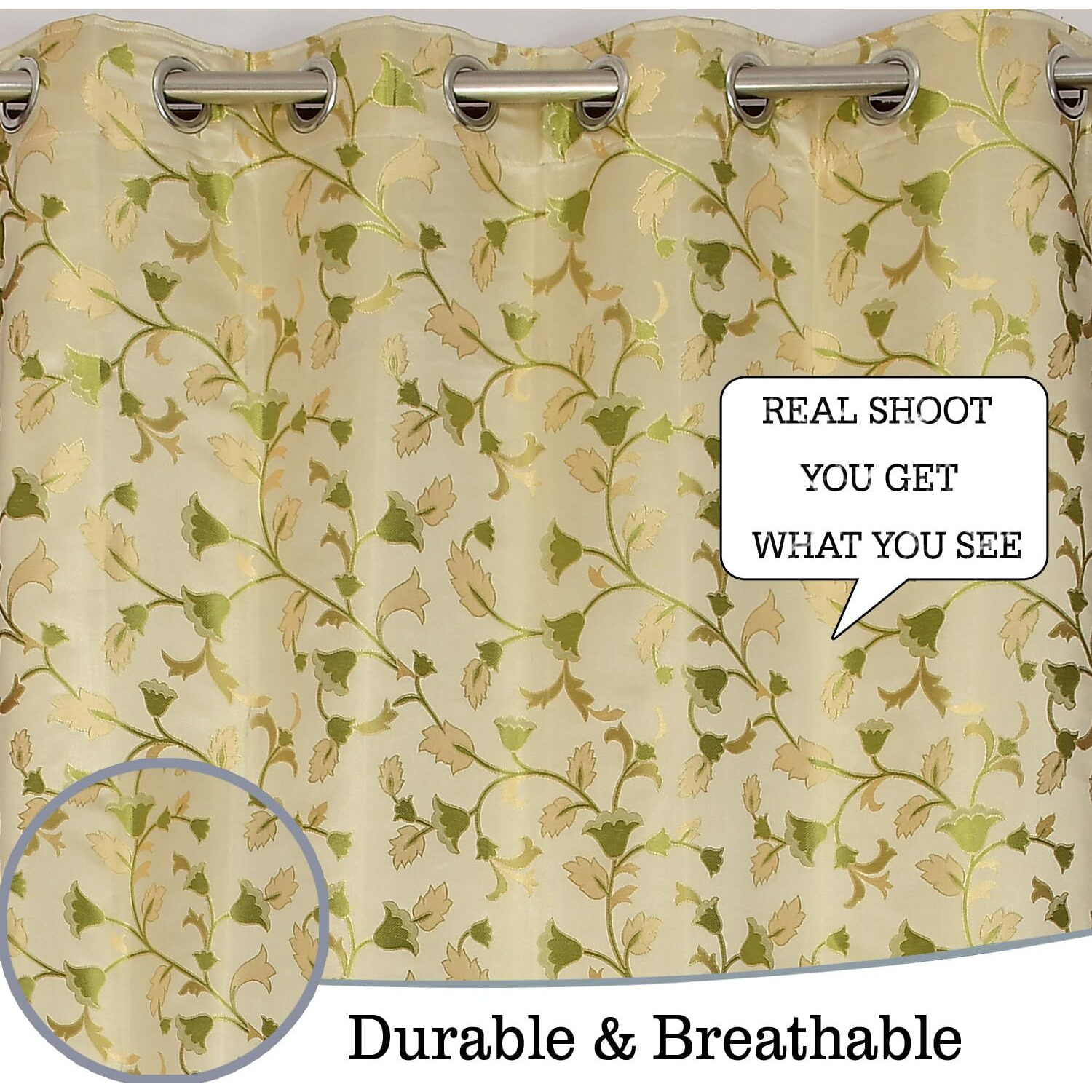 Fresh From Loom Floral Rod Pocket Curtains For Door 9 Feet Long|Latest Big Window Curtain Premium Polyester Weaved Parda|Latest Modern Parde For Living/Bedroom|Home Office (Green, 2Pc)