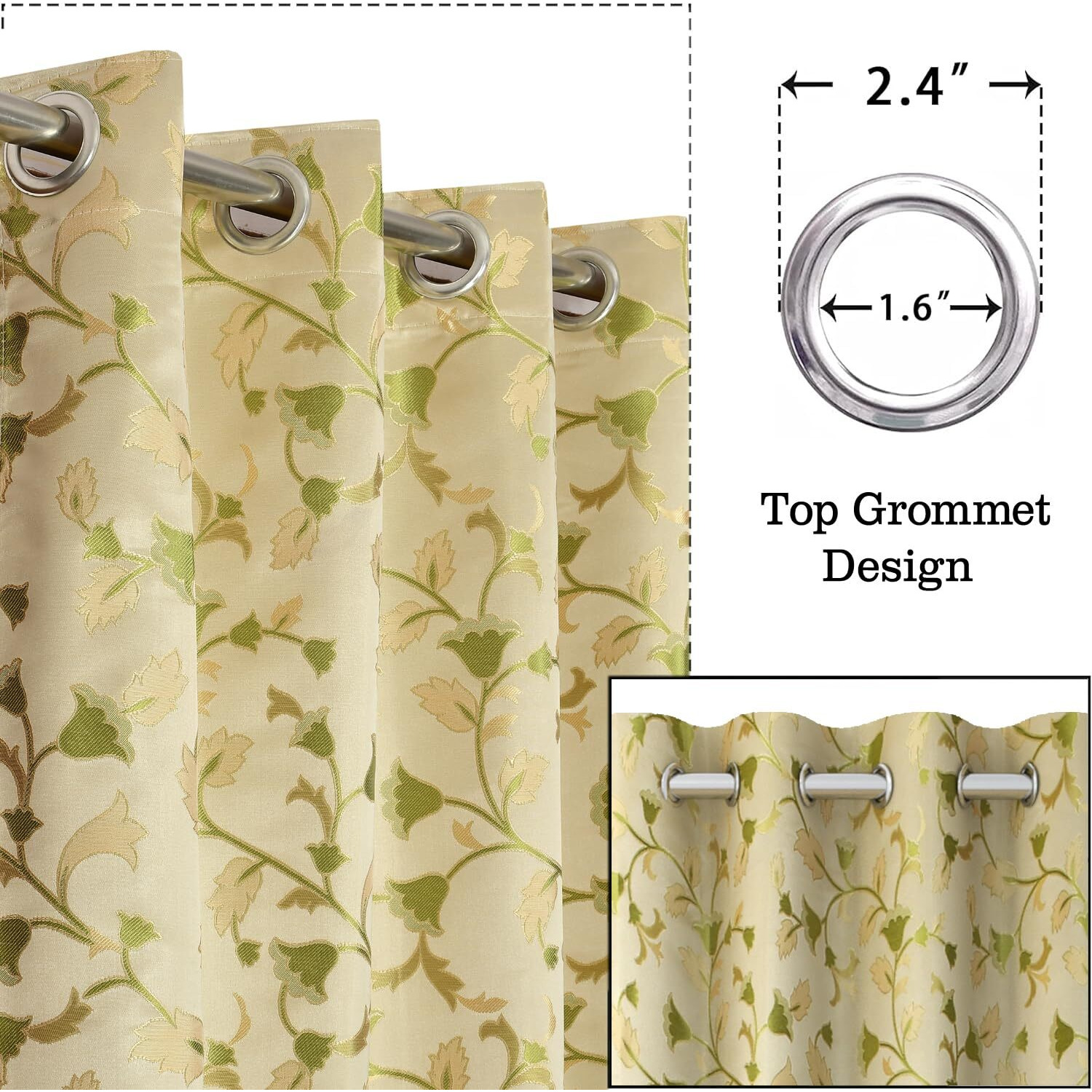 Fresh From Loom Floral Rod Pocket Curtains For Door 9 Feet Long|Latest Big Window Curtain Premium Polyester Weaved Parda|Latest Modern Parde For Living/Bedroom|Home Office (Green, 2Pc)