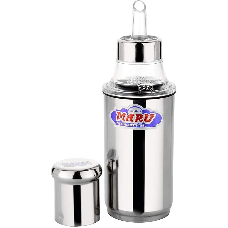 Maru Stainless Steel Oil Bottle For Cooking 350Ml, Leakproof Designed Small Oil Container For Easy Storing&Instant Pouring With Easy-Removeable Nozzle From Can, One-Handed Grip For Effortless Cooking