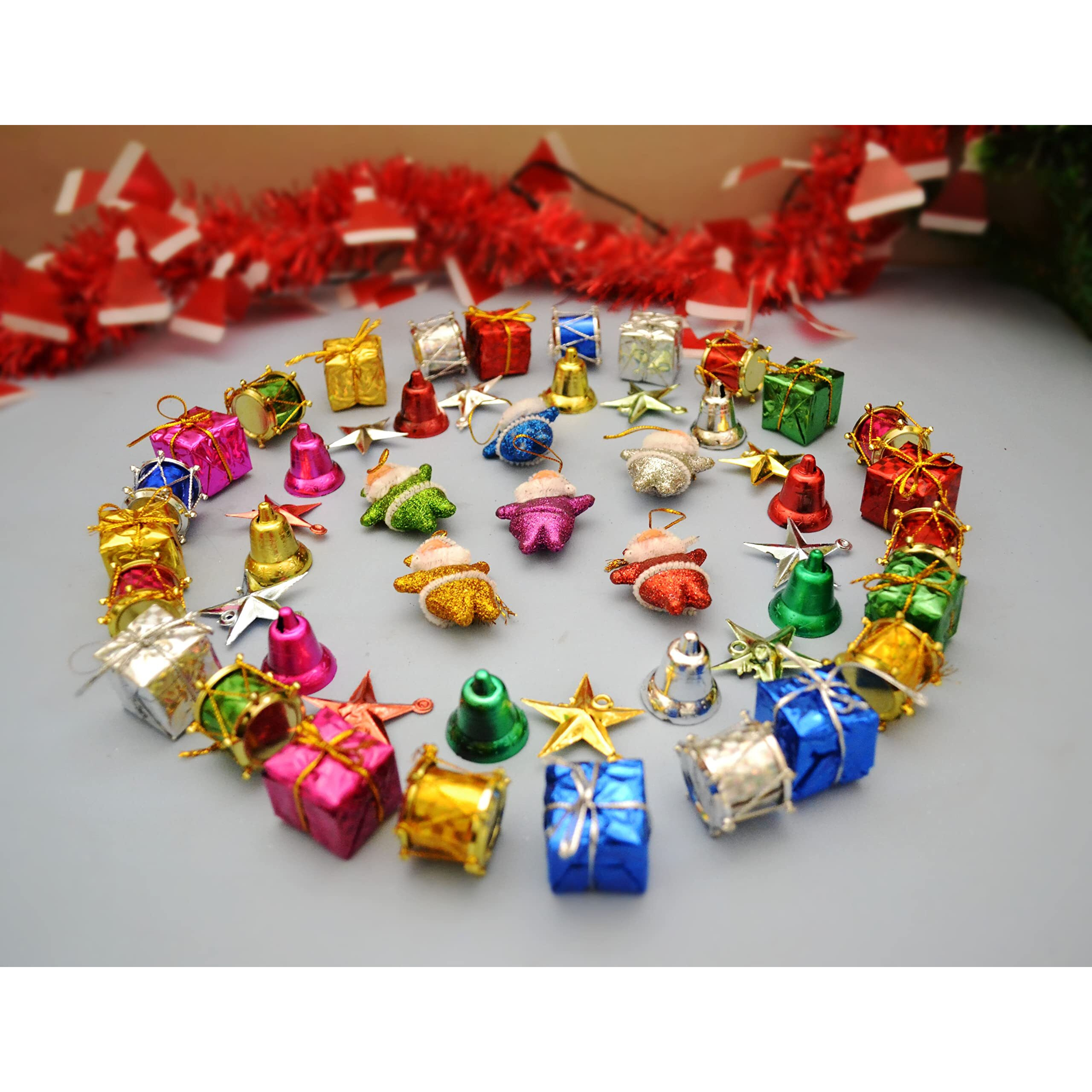 Collectible India 50 Pcs Christmas Mini Ornaments Decoration Set - Christmas Tree Decoration Items, Christmas Decorations, Christmas Decorations For Tree, Christmas Ornaments, Christmas Decor