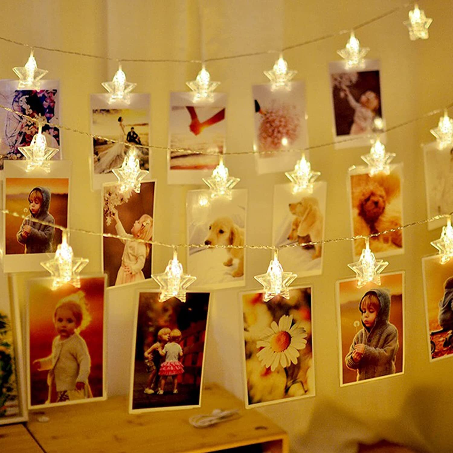 Fizzytech Photo Clip Led String Lights Perfect For Photo Hanging Birthdays Festivals Weddings Parties & Home (Star Shape Clip 16 Led 3 Meter)