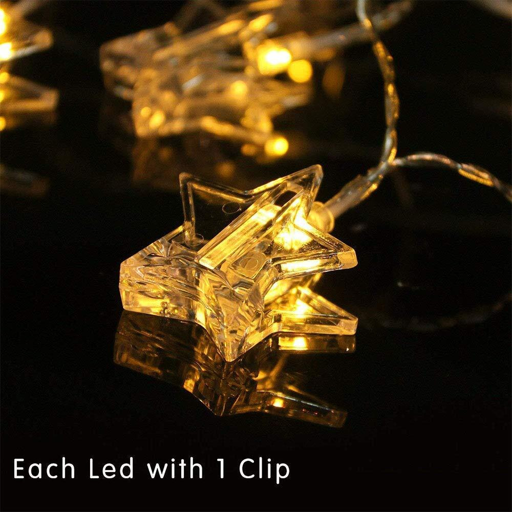 Fizzytech Photo Clip Led String Lights Perfect For Photo Hanging Birthdays Festivals Weddings Parties & Home (Star Shape Clip 16 Led 3 Meter)