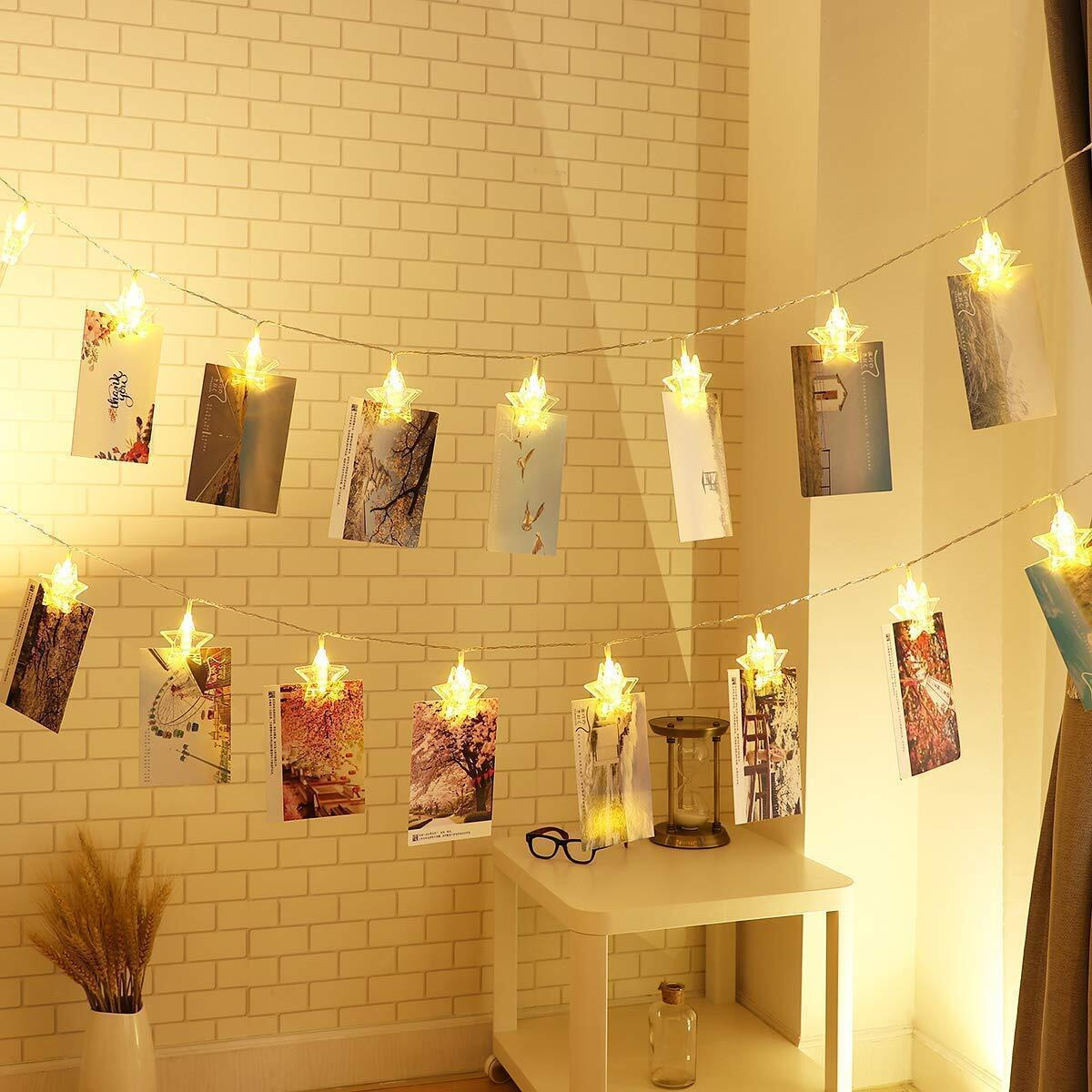 Fizzytech Photo Clip Led String Lights Perfect For Photo Hanging Birthdays Festivals Weddings Parties & Home (Star Shape Clip 16 Led 3 Meter)