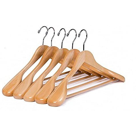 Ginoya Brothers Cherry Heavy Duty Wide Shoulder Solid Wood Suit Hanger For Coat, Jacket, Pants, Clothes, Durable Wooden Hanger (8 Pieces)