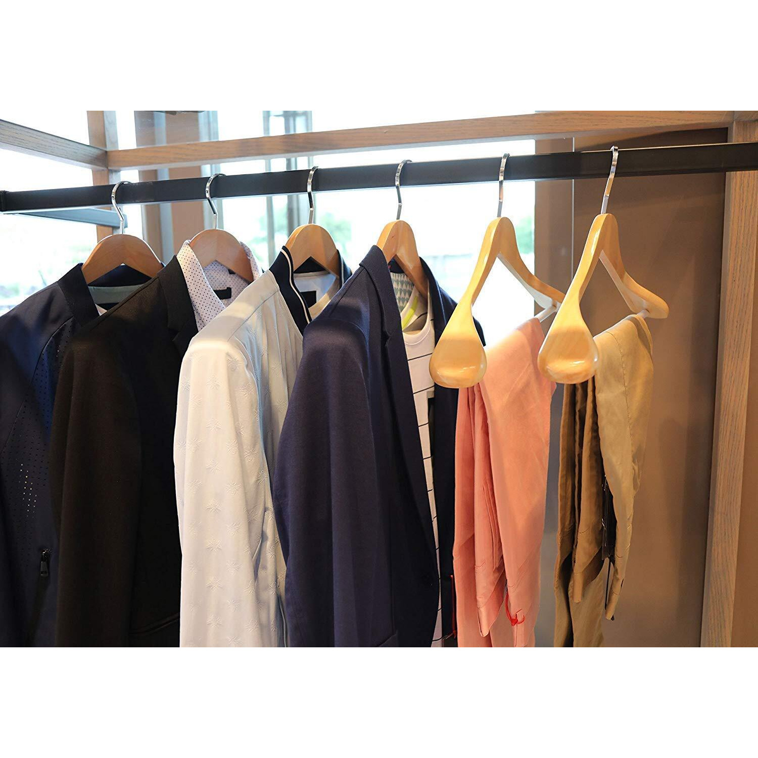 Ginoya Brothers Cherry Heavy Duty Wide Shoulder Solid Wood Suit Hanger For Coat, Jacket, Pants, Clothes, Durable Wooden Hanger (8 Pieces)