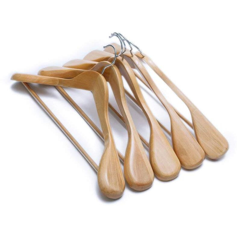 Ginoya Brothers Cherry Heavy Duty Wide Shoulder Solid Wood Suit Hanger For Coat, Jacket, Pants, Clothes, Durable Wooden Hanger (8 Pieces)