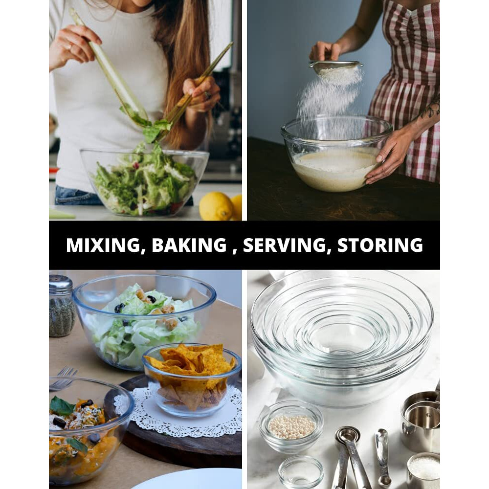 Femora Borosilicate Glass Microwave Safe All-Purpose Mixing Bowls,2100 Ml, 2650 Ml, Set Of 2