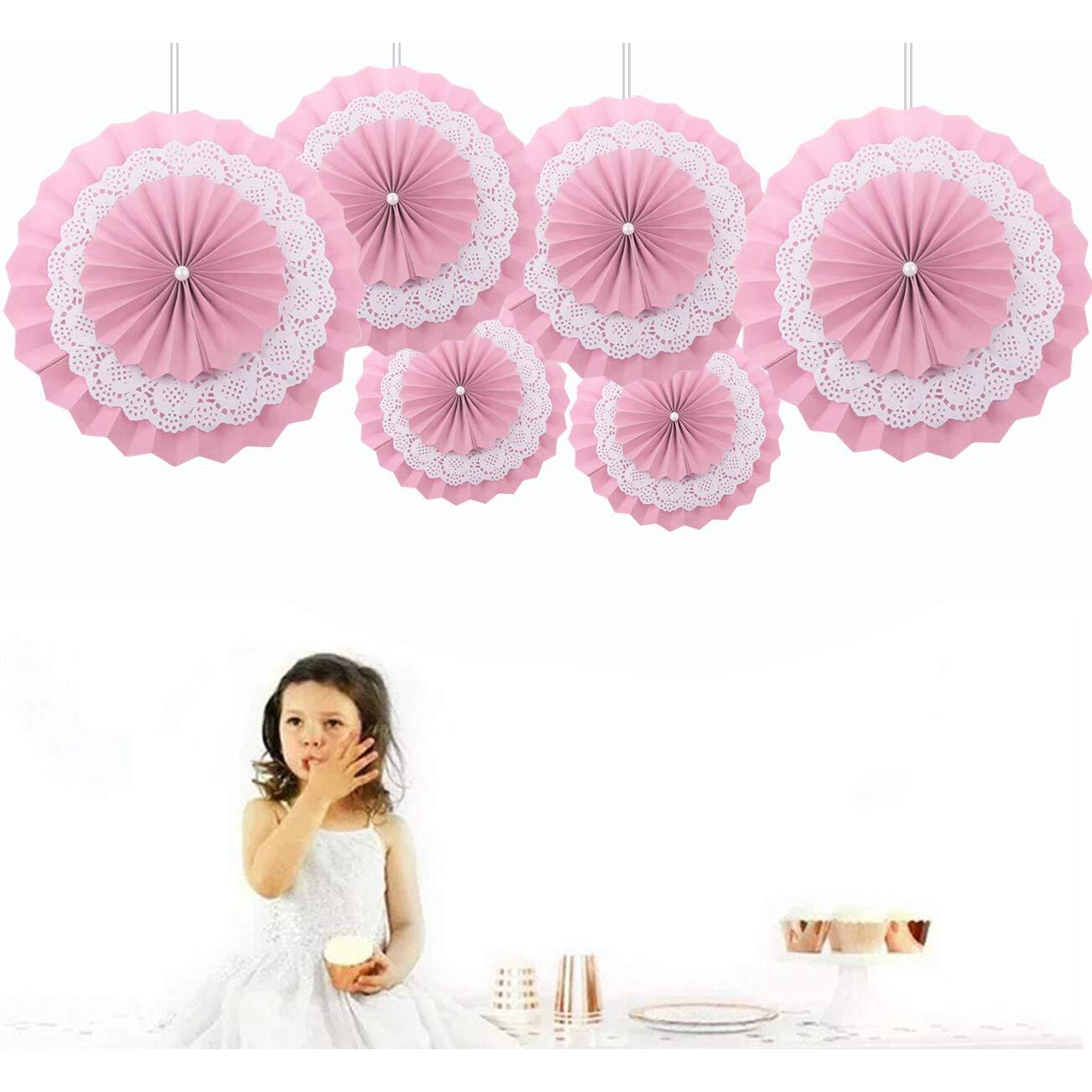 Amfin (6 Pack Party Fans Party Decoration Materials Party Fans For Decoration Decor For Wedding Baby Shower Birthday Party - Pink