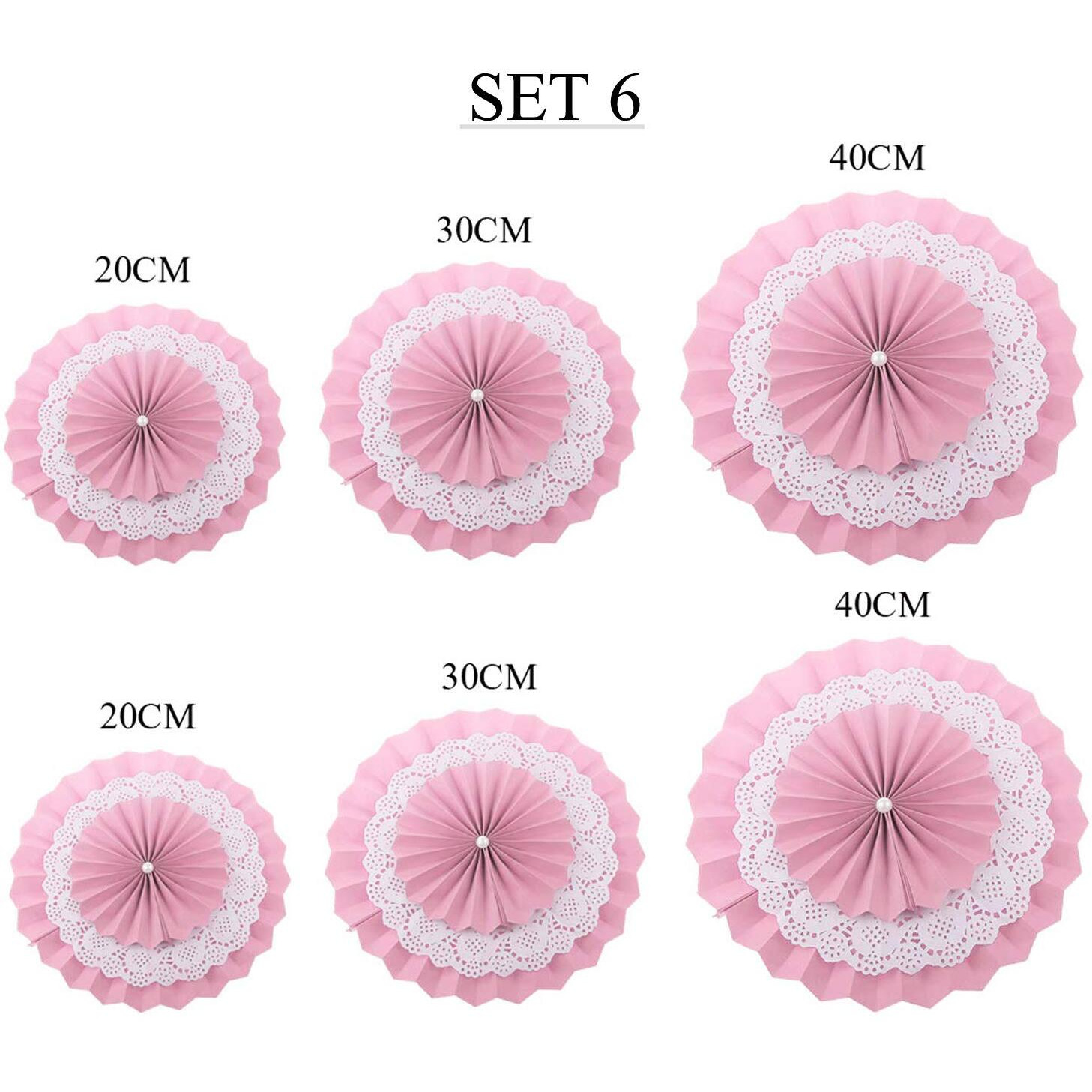 Amfin (6 Pack Party Fans Party Decoration Materials Party Fans For Decoration Decor For Wedding Baby Shower Birthday Party - Pink