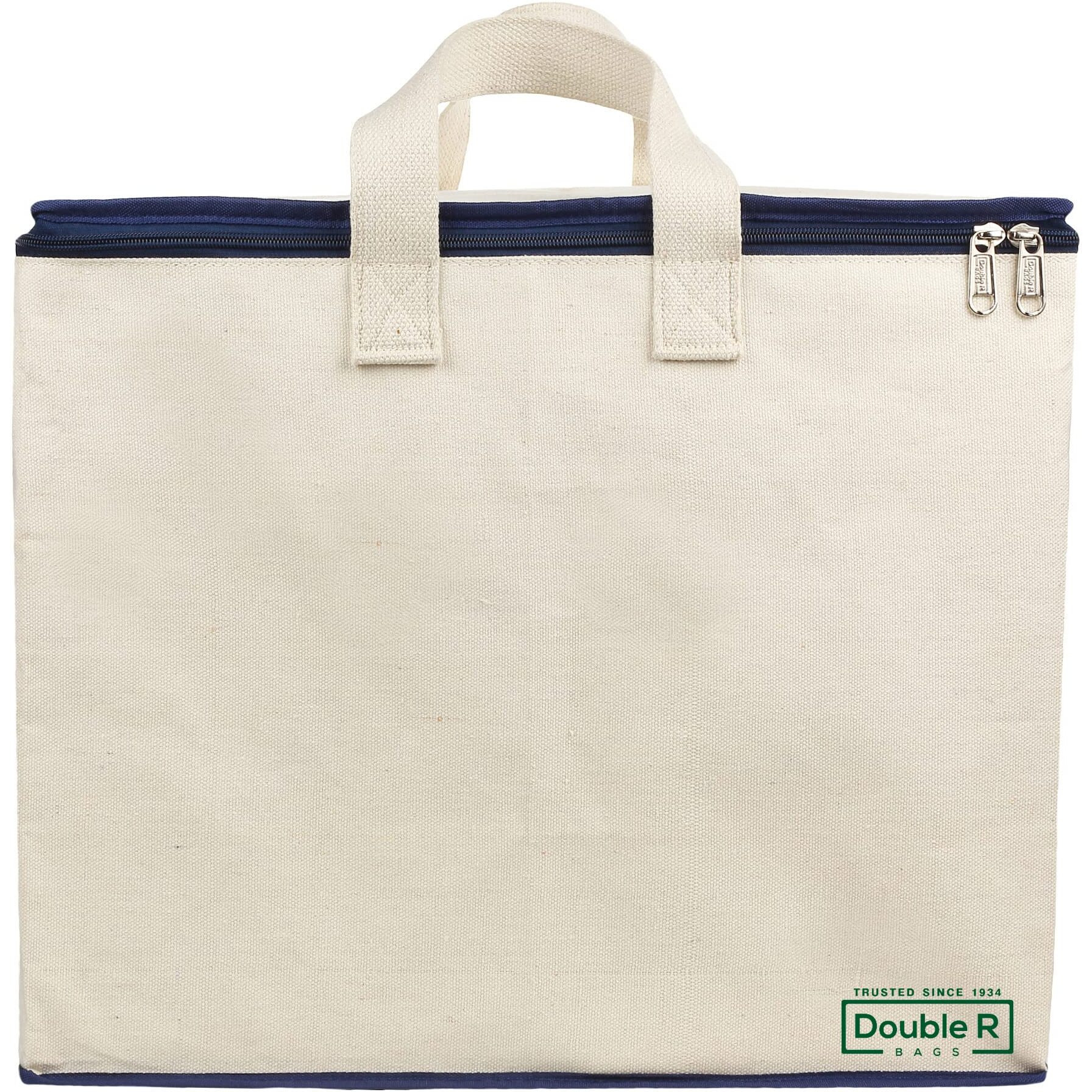 Double R Bags Canvas Reinforced Cotton Handles Multipurpose Storage Organizer For Grocery Vegetable Shopping And Covers Zip Bags (Navy) -Pack Of 2
