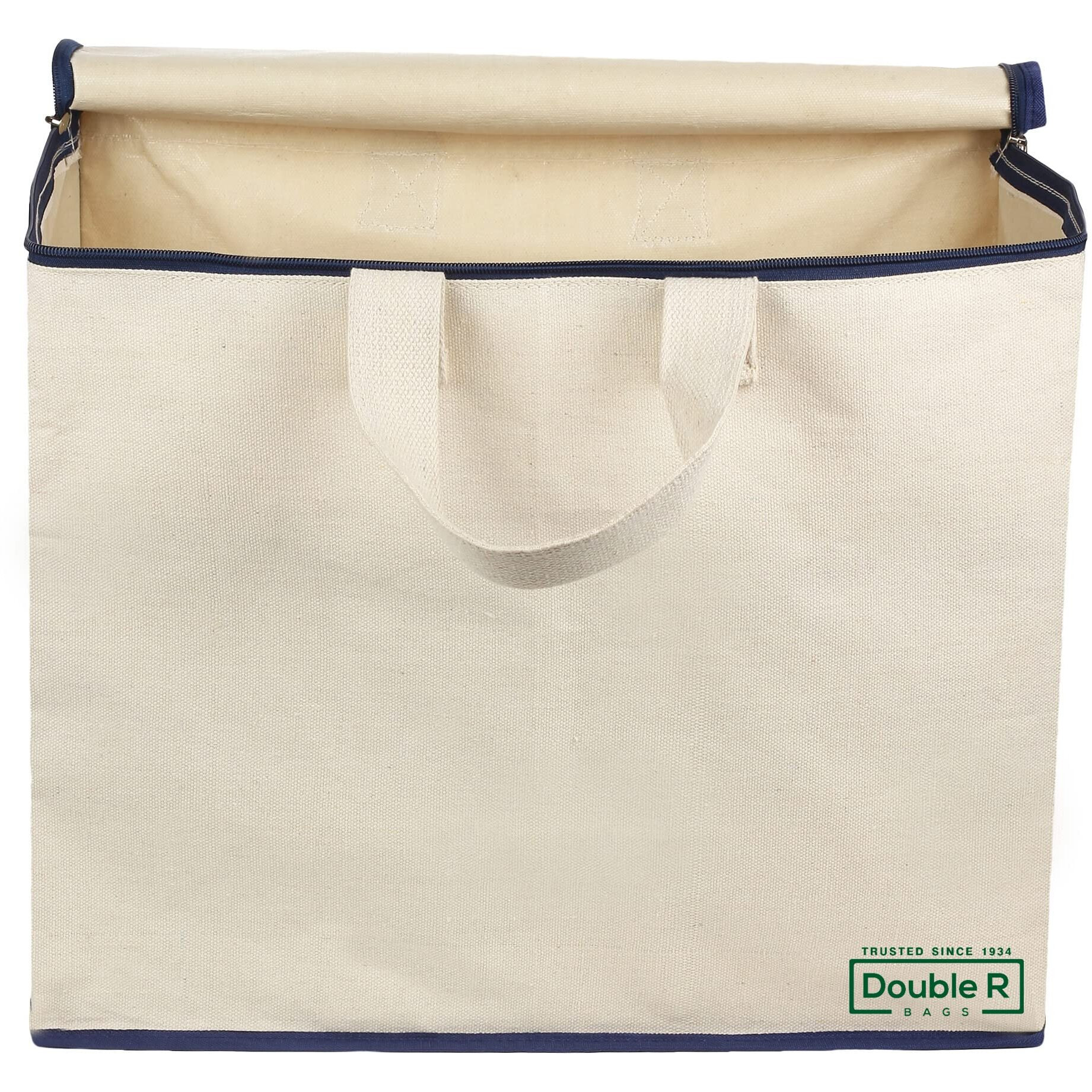 Double R Bags Canvas Reinforced Cotton Handles Multipurpose Storage Organizer For Grocery Vegetable Shopping And Covers Zip Bags (Navy) -Pack Of 2