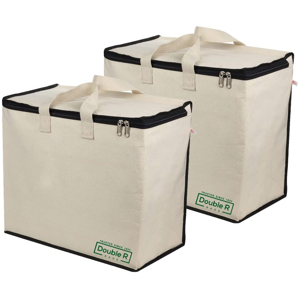 Double R Bags Canvas Reinforced Cotton Handles With Multipurpose Clothes Storage Organizer For Grocery Vegetable Shopping And Covers Zip Bags (Black) -Pack Of 2