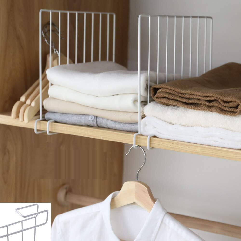 Inditradition Wardrobe Shelf Divider, Shelf Organizer Partition, Closet Shelf Separator | For 10-20 Mm Thick Shelf (12.2 X 9.5 Inches, Metal, White) - Pack Of 2
