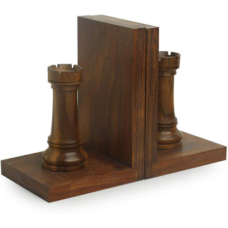 Exclusivelane 'Chess Rook' Handcrafted Wooden Book Ends For Shelf (Sheesham Wood) | Bookends For Heavy Books Shelf For Home Book Stand Book Ends For Table Book Holder Book Stopper Book Ends Wooden