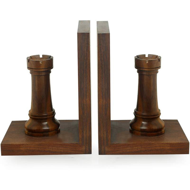 Exclusivelane 'Chess Rook' Handcrafted Wooden Book Ends For Shelf (Sheesham Wood) | Bookends For Heavy Books Shelf For Home Book Stand Book Ends For Table Book Holder Book Stopper Book Ends Wooden