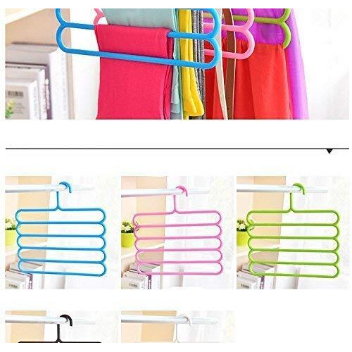 Inditradition 5 Layer Pant Cloth Hanger, Wardrobe Hanger | Space Saving Multi-Layer Design, Assorted Colour, Plastic (Pack Of 6)