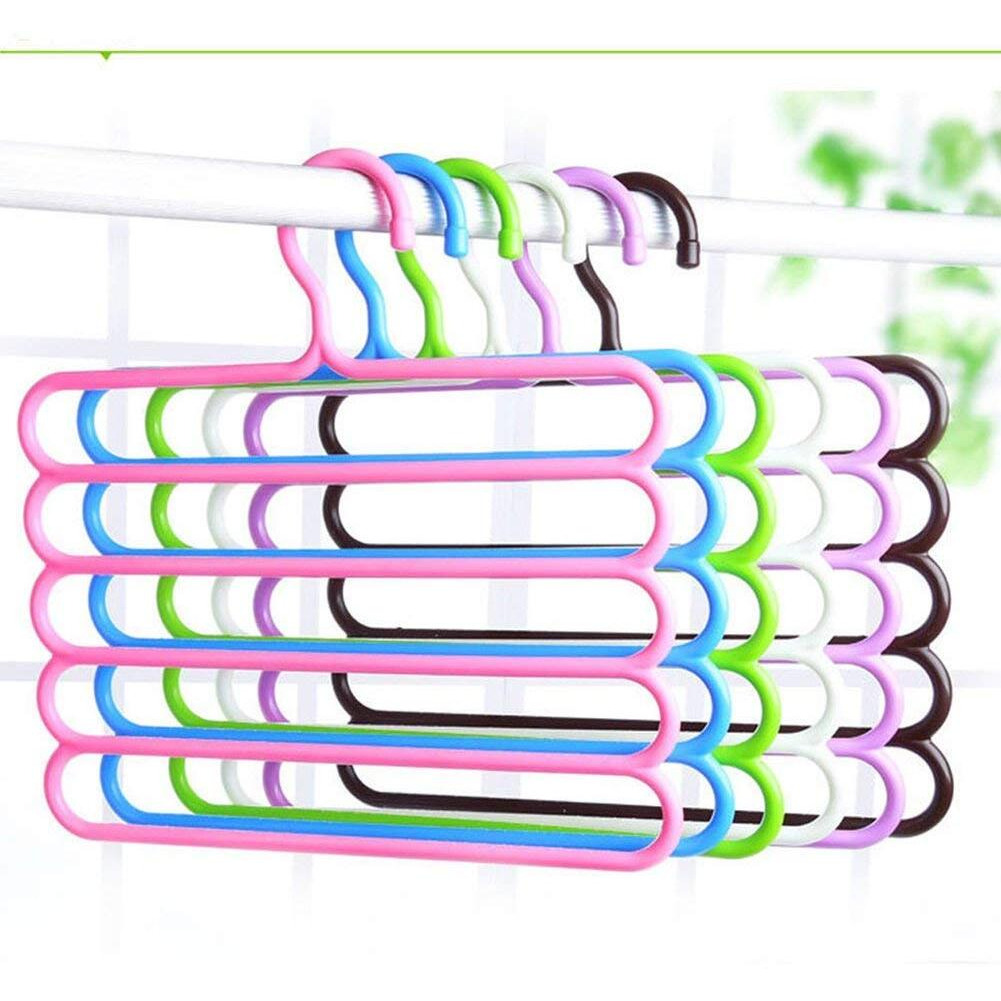 Inditradition 5 Layer Pant Cloth Hanger, Wardrobe Hanger | Space Saving Multi-Layer Design, Assorted Colour, Plastic (Pack Of 4)