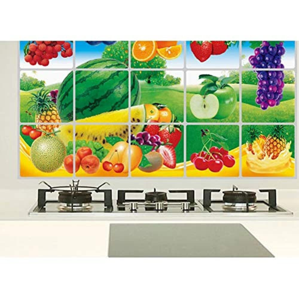 Jaamso Royals Multi Fruits And Vegetable Oil Proof Vinyl Aluminium Foil Kitchen Tile Wall Sticker (75 Cm X 45 Cm)