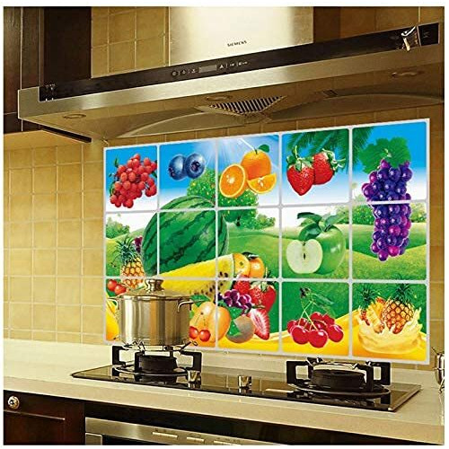 Jaamso Royals Multi Fruits And Vegetable Oil Proof Vinyl Aluminium Foil Kitchen Tile Wall Sticker (75 Cm X 45 Cm)