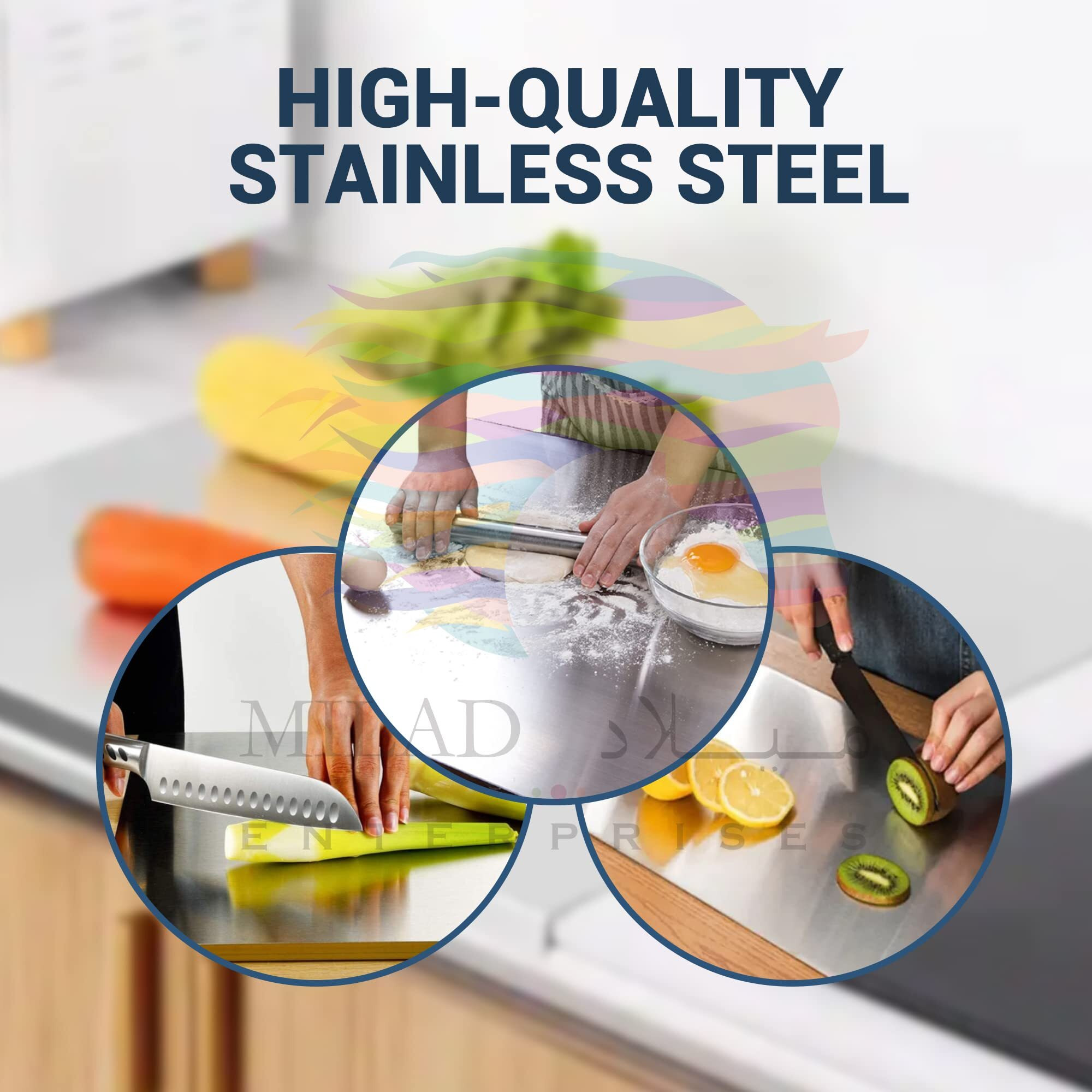 Milad Stainless Steel Chopping Board | Fruits | Vegetables | Collapsible | Cutter | Kneading Board | Kitchen Accessories | Countertop (30 L X 20 W X 0.1 H Cm's, New)