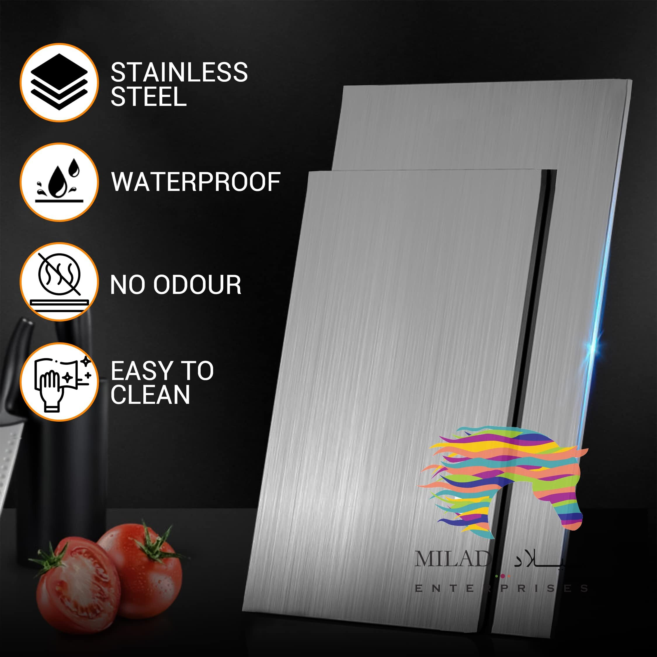 Milad Stainless Steel Chopping Board | Fruits | Vegetables | Collapsible | Cutter | Kneading Board | Kitchen Accessories | Countertop (30 L X 20 W X 0.1 H Cm's)