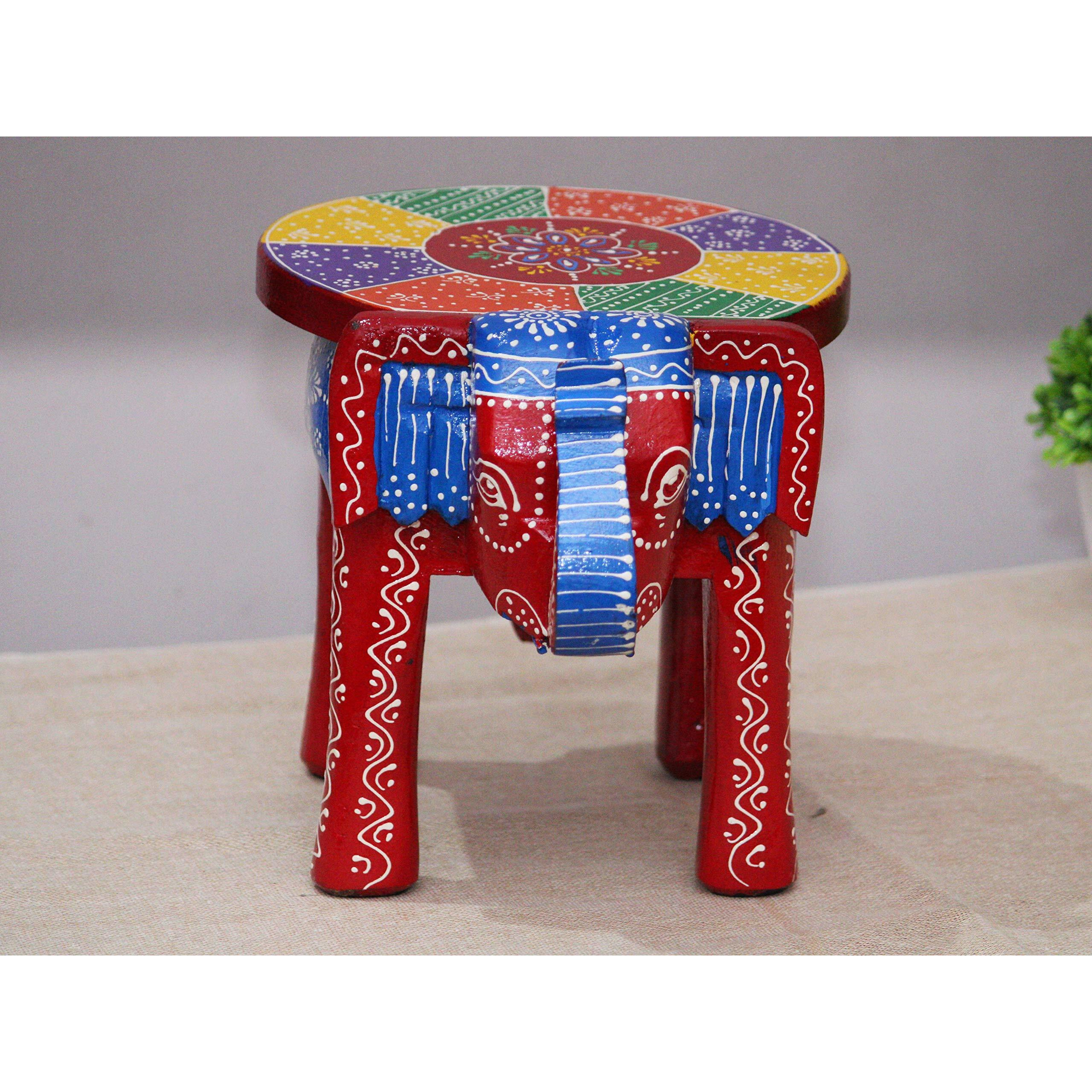 Jh Gallery Handcrafted And Emboss Painted Colorful Wood Elephant Shape Garden Table (8 Inches Height, Red)