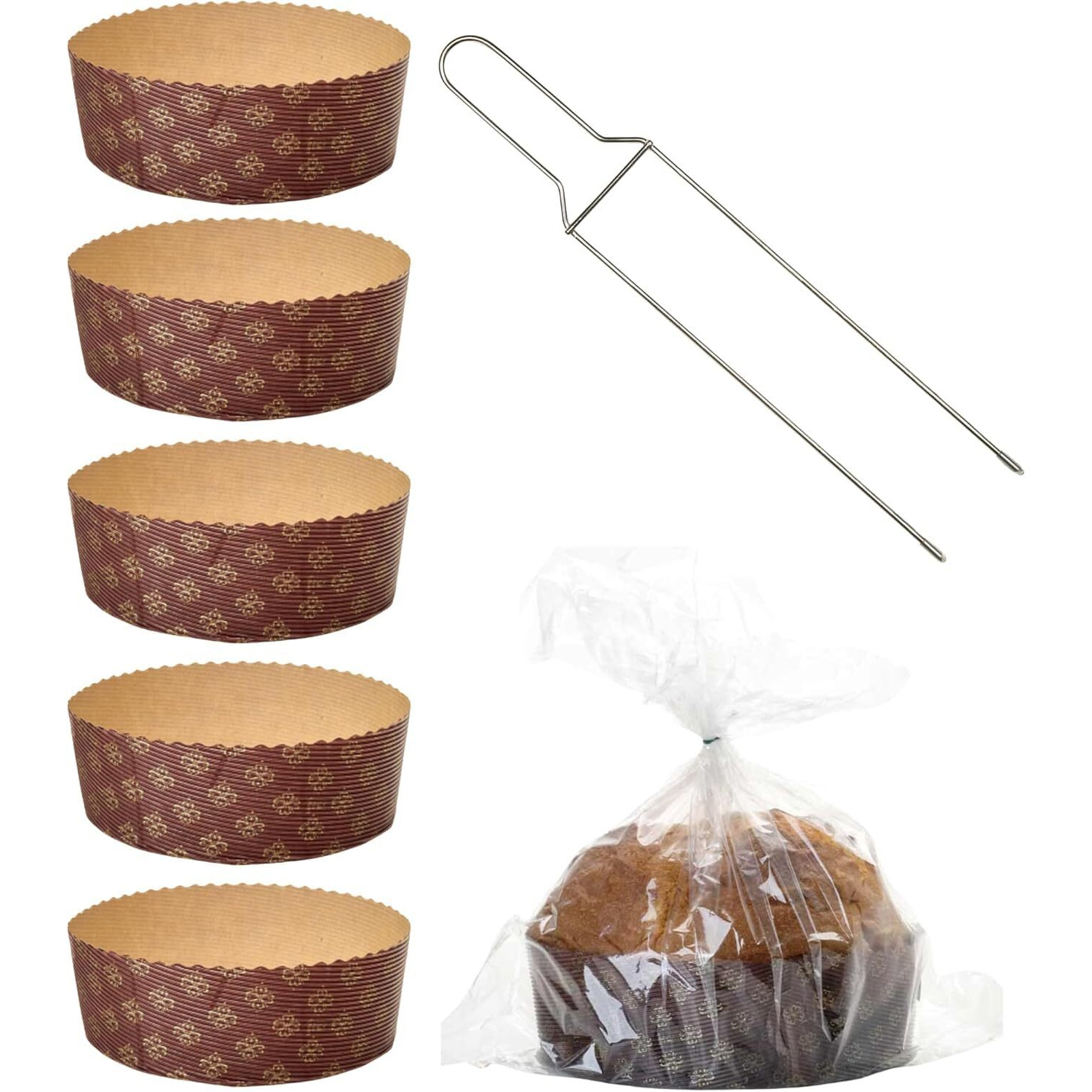 Esslly 1Kg Disposable Paper Cake Mould - Brown Gold Floret | Free-Standing | Pack Of 20 | Size - 18.5 X 6 Cms| Durable, Non-Stick, Oven Safe Up To 220C | Stylish Baking Essential
