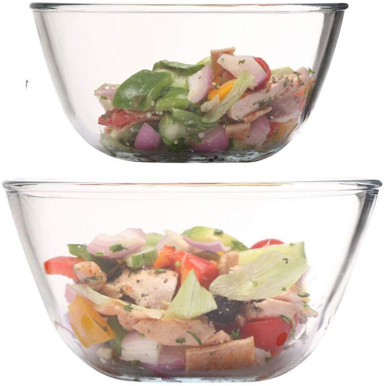 Femora Borosilicate Glass Solid Microwave Safe All-Purpose Mixing Bowl (Transparent, 1650 Ml, 3600 Ml) - Set Of 2.
