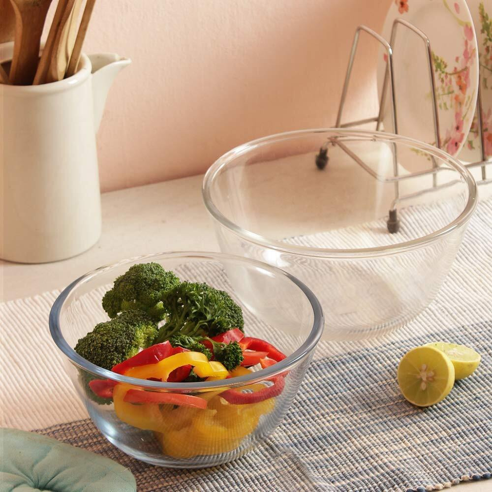 Femora Borosilicate Glass Solid Microwave Safe All-Purpose Mixing Bowl (Transparent, 1650 Ml, 3600 Ml) - Set Of 2.