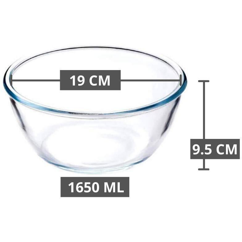 Femora Borosilicate Glass Solid Microwave Safe All-Purpose Mixing Bowl (Transparent, 1650 Ml, 3600 Ml) - Set Of 2.