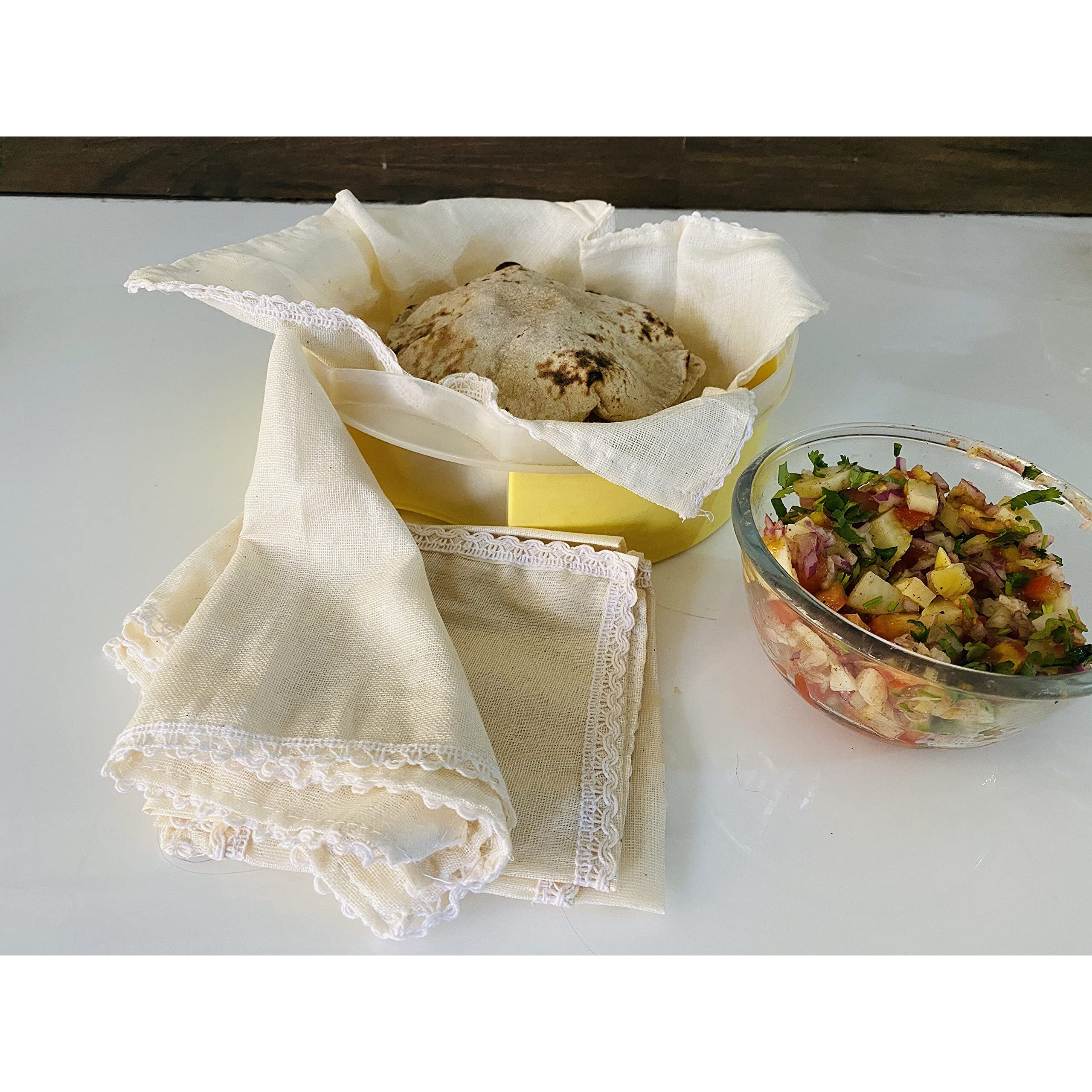 Thehandikrafts Pure Cotton Hygienic Roti Clothes Wrap, Chapati Cover, Sandwich Wrap Cloth For Tiffins (Natural, Pack Of 5)