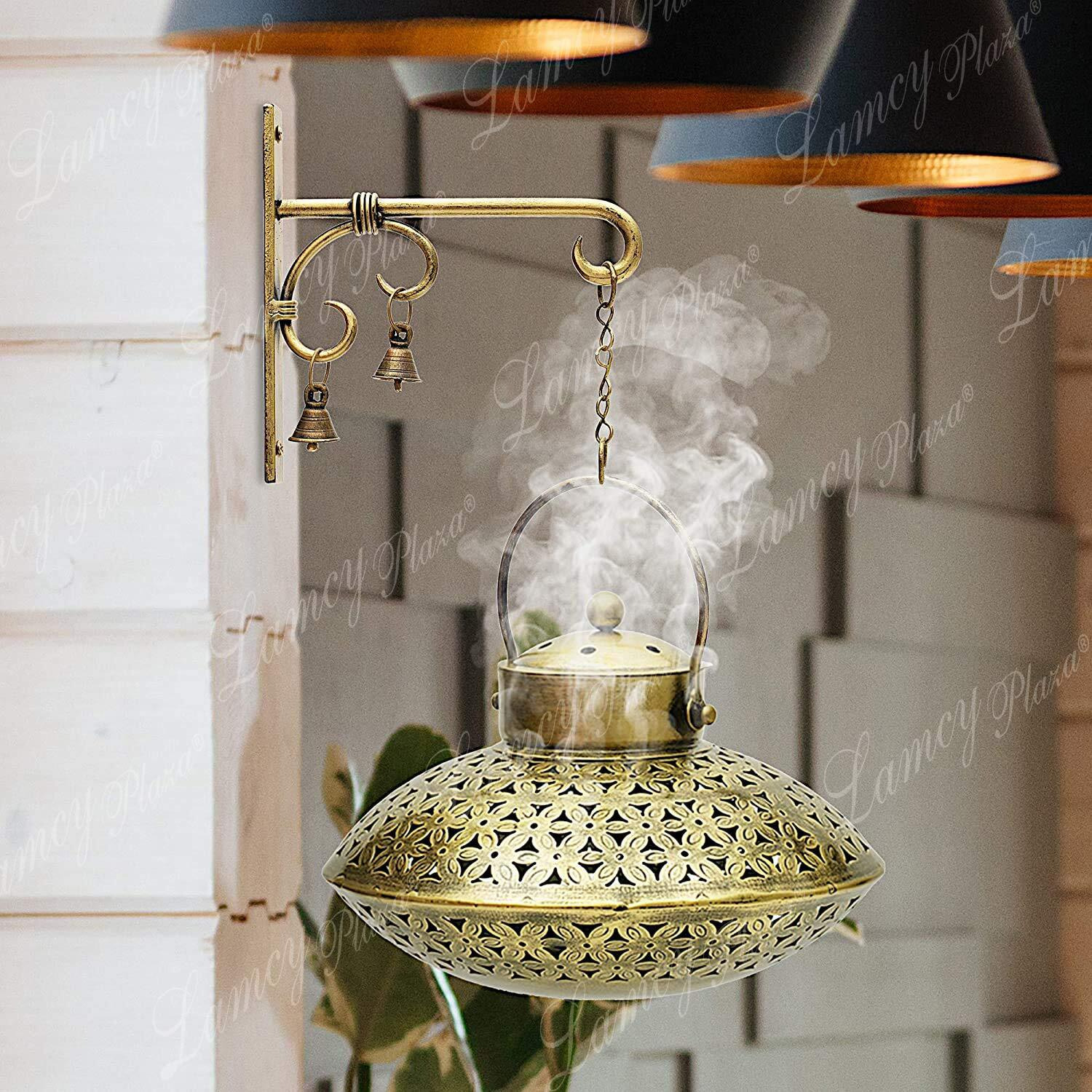 Lamcy Plaza Antique Golden Finish Degchi Style Brass Dhoop Dani Pot And Tealight Holder For Home Decor | Pooja Room | Living Room | Meditation |