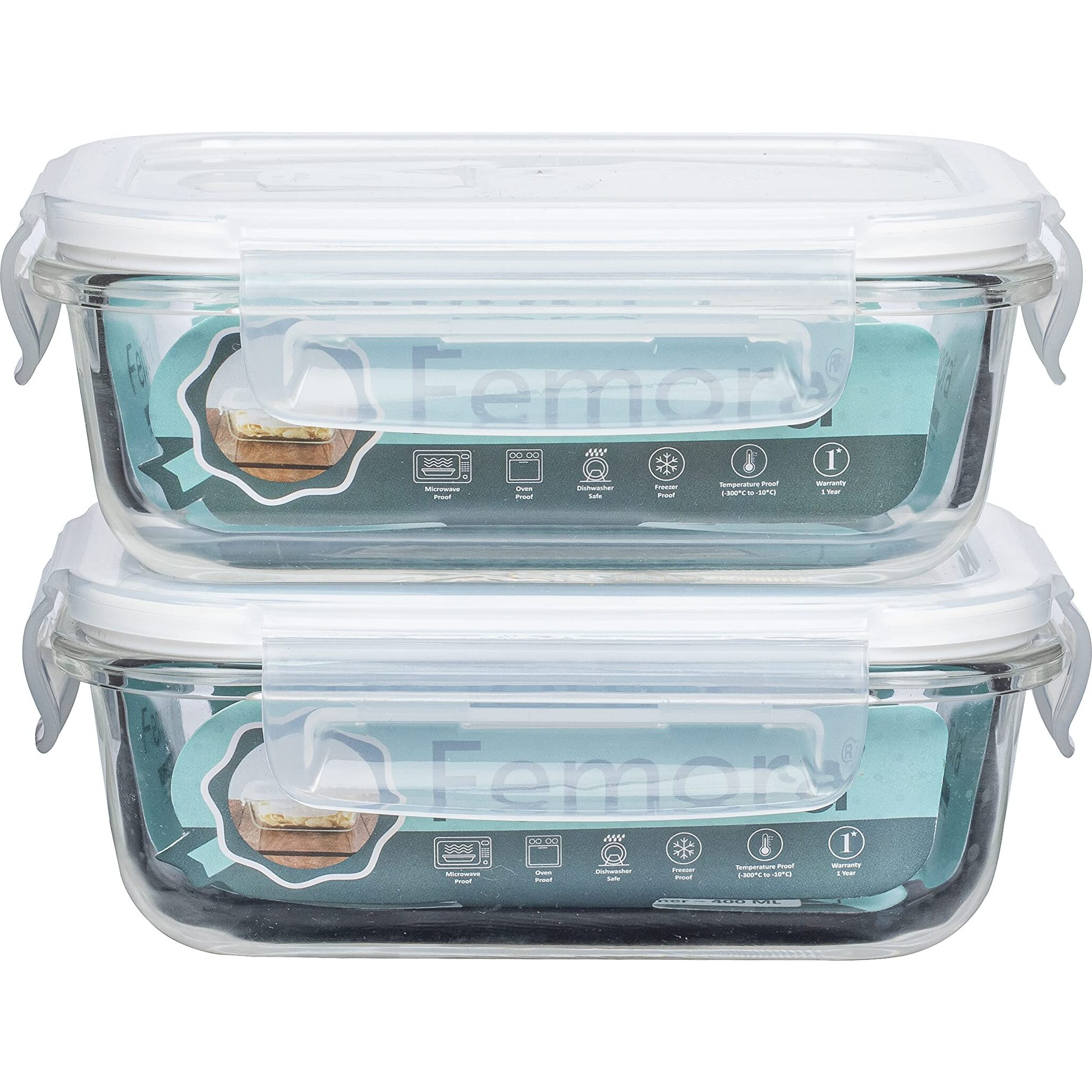 Femora Borosilicate Glass Containers For Kitchen | 1 Year Warranty | Container Boxes For Storage, Storage Box For Kitchen With Air Vent Lid, Microwave Safe, Rectangular (Set Of 2-400Ml Each)