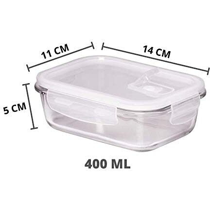 Femora Borosilicate Glass Containers For Kitchen | 1 Year Warranty | Container Boxes For Storage, Storage Box For Kitchen With Air Vent Lid, Microwave Safe, Rectangular (Set Of 2-400Ml Each)