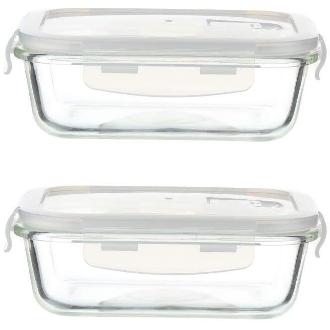 Femora Borosilicate Glass Containers For Kitchen | 1 Year Warranty | Container Boxes For Storage, Storage Box For Kitchen With Air Vent Lid, Microwave Safe, Rectangular (Set Of 2-1000Ml Each)