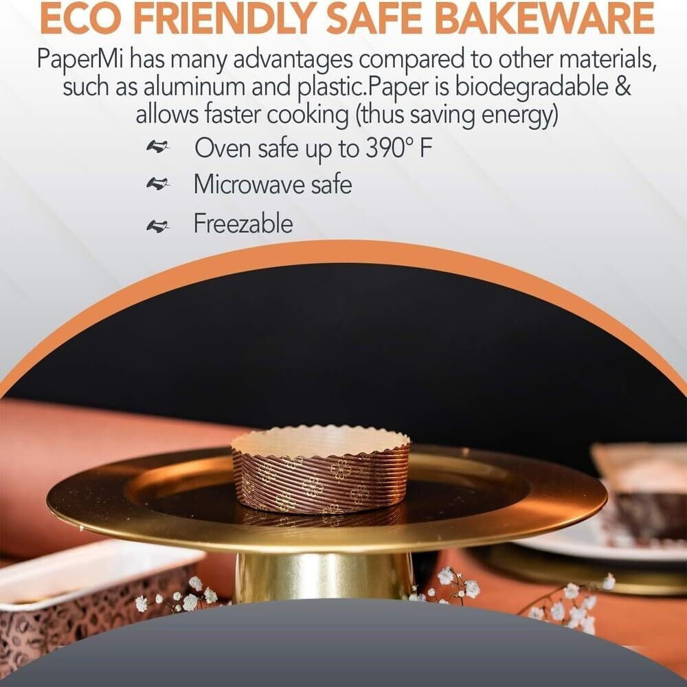 Esslly 500 Grams Disposable Paper Cake Mould - Elegant Brown With Gold Floret | Free-Standing | Oven Safe | Microwave & Freezer Safe | Pack Of 10 | Perfect For Special Occasions