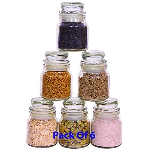 Lucid...We Build Relations .. Glass Jar & Container With Rust Proof Airtight Lid Jar For Storage Of Spices & Dryfruit Small Jars For Kitchen (50Ml, Pack Of 6), Black