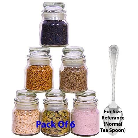 Lucid...We Build Relations .. Glass Jar & Container With Rust Proof Airtight Lid Jar For Storage Of Spices & Dryfruit Small Jars For Kitchen (50Ml, Pack Of 6), Black