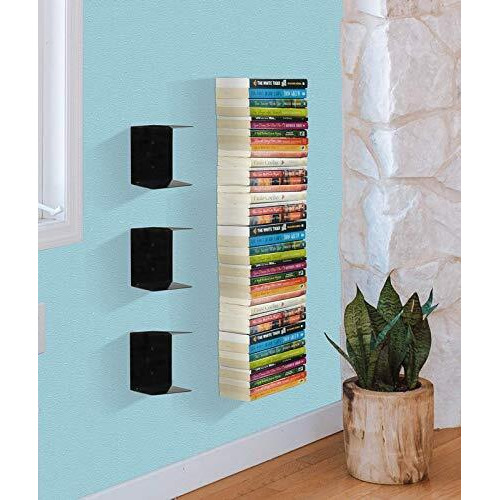 Go Hooked Heavy Duty Metal Wall Mounted Book Shelves For Study Room, Living Room And Bedrooms (3 Pcs) (Black)
