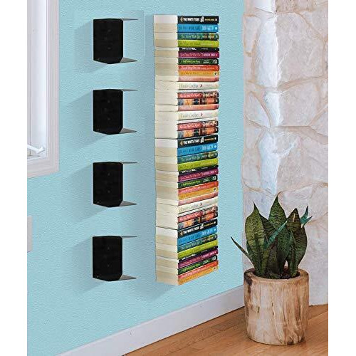 Go Hooked Heavy Duty Metal Wall Mounted Book Shelves For Study Room, Living Room And Bedrooms (4 Pcs) (Black)