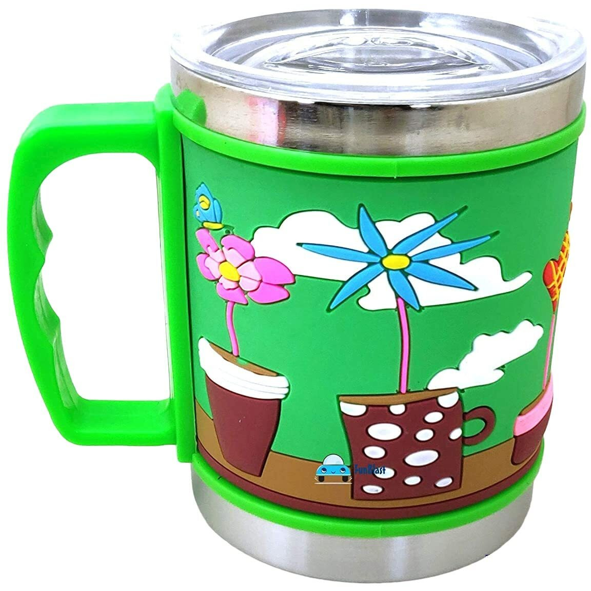 Funblast Milk Drinking Mug For Kids - Stainless Steel Mug Embossed Insulated Hot And Cold Coffee/Milk/Tea Mug For Kids And Adults, Milk Cup With Lid For Kids, Boys Girls - Multicolor, 270 Ml