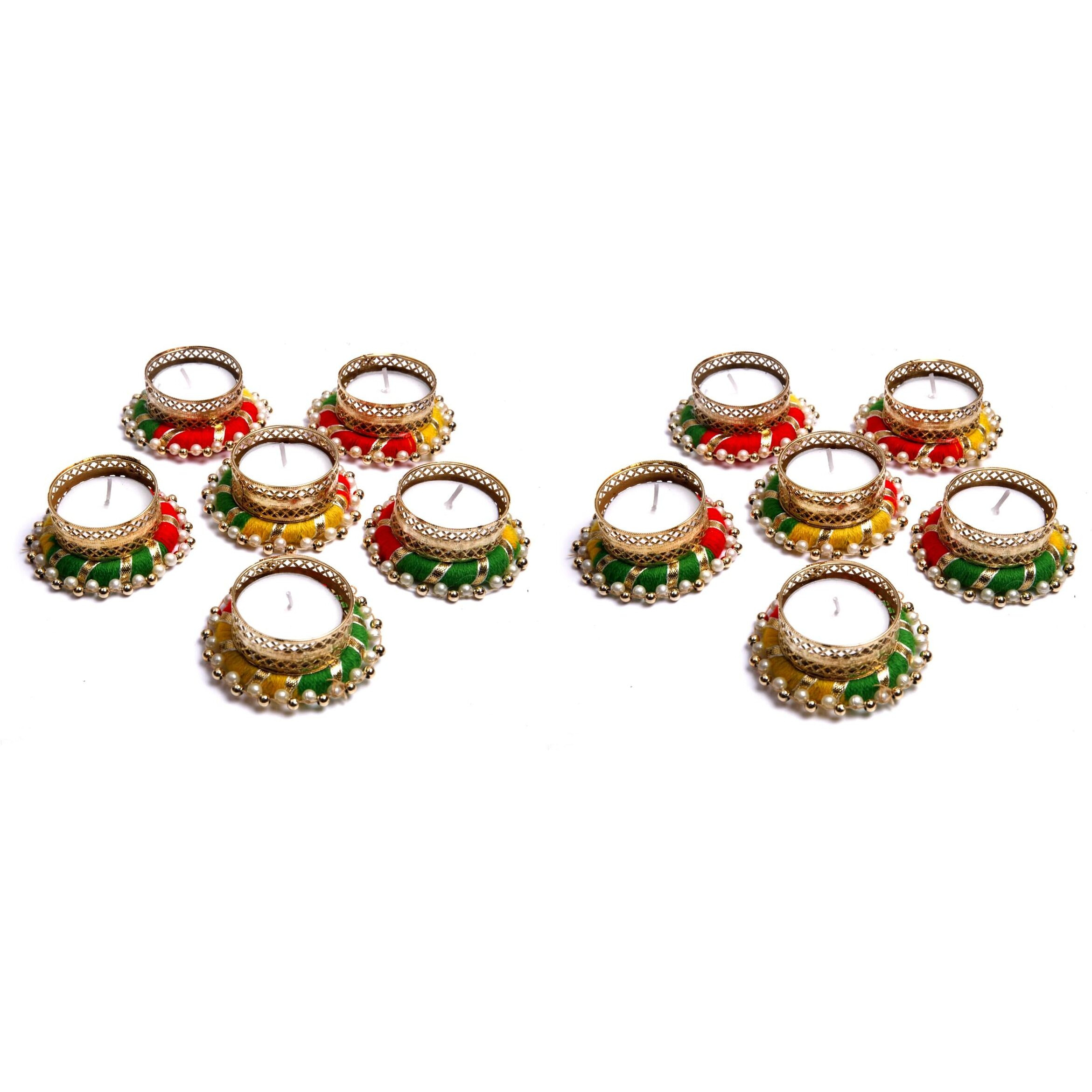 Prapti Handicrafts Handcrafted Tealight Candle Holders Pack Of 12 Units For Diwali Decoration/Diya With Candles, Metal